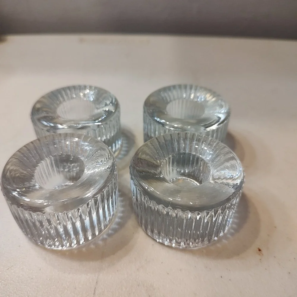 Reversible Pillar Taper Candle‎ Holder Set 4 Ribbed Clear Glass Elegant Holiday
